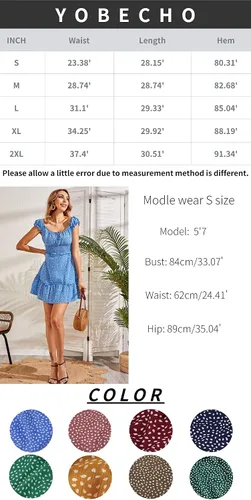 Vista 5 de Yobecho - Minivestido estampado de verano con mangas con volantes y escote corazón para mujer