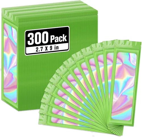 Vista 19 de ANZNKU Paquete de 300 bolsas multicolor para bolígrafos, bolsas holográficas de Mylar con ventana transparente, bolsas de embalaje a prueba