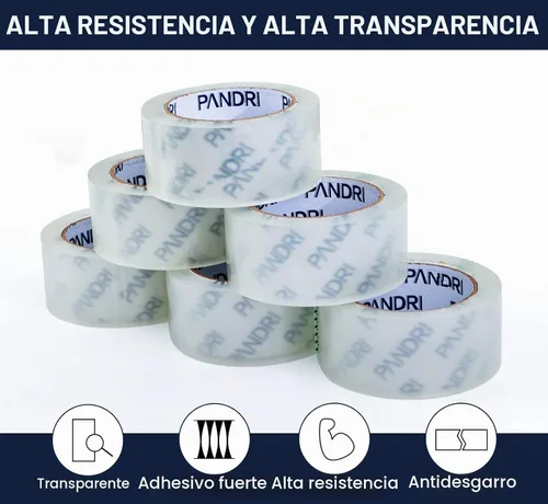 Vista 4 de PANDRI - Cinta adhesiva de embalaje, 12 rollos de cinta de embalaje transparente resistente para envíos, embalajes, mudanzas y sellados; 4,8 cm