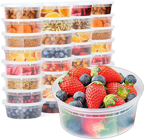 Vista 15 de Glotoch - Juego de 48 recipientes de plástico para almacenamiento de alimentos y bebidas de 8 onzas, 16 onzas y 32 onzas con tapas, aptos