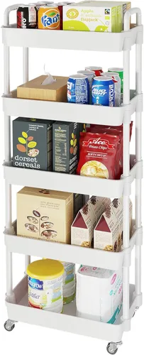 Vista 14 de Carritos de Almacenamiento de 3 Niveles Laiensia, Carrito Rodante Utilitario Multifunción Organizador de Almacenamiento de Cocina, Carrito