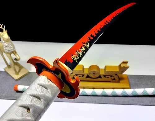 Vista 7 de Espada samurái afilada hecha a mano Demon Slayer, Espada de anime real, acero 1045, cosplay, espada funcional (L003)