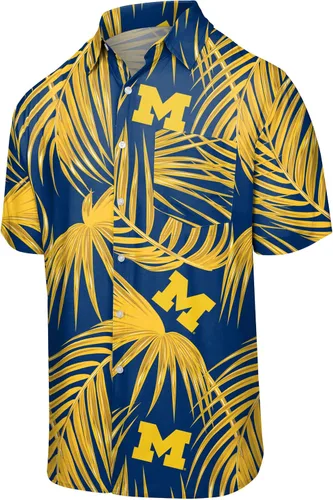 Vista 23 de FOCO NCAA Mens NCAA College Team Logo Floral Tropical Hawaiian Button Up Shirt