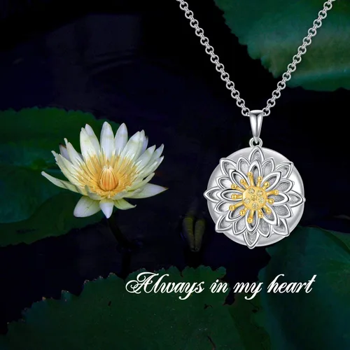 Vista 6 de Sunflower Locket That Hold Pictures 925 Sterling Silver Flower Necklace Sunshine Rose Flower Pendant Necklace for Women
