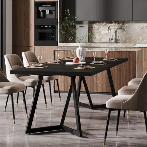 Vista 4 de Tribesigns Mesa de comedor grande de 70.86 pulgadas para 6-8, moderna mesa de comedor con marco de metal, mesa rectangular de cocina para el hogar