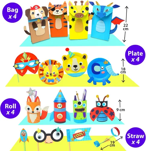 Vista 5 de KRAFUN Mi Primer Kit de Manualidades de Papel de Animales Safari, 16 Animales de Zoológico de Artes y Manualidades DIY, Caja de Suministros