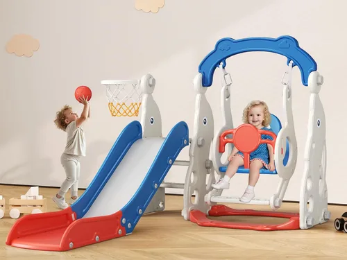 Vista 11 de Tobogán para Niños Pequeños, Conjunto de Juegos 4 en 1 para Niños Pequeños - Actualizado con Tobogán para Niños, Columpio, Aro de Baloncesto