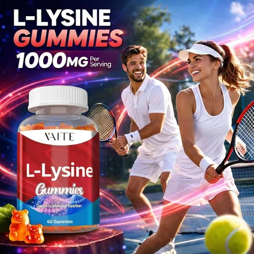 Vista 6 de Gomitas L-Lisina de 1000 mg – Apoya la piel, los labios, veganas, sin gluten, 60 lisina masticables para adultos, vitaminas de los tejidos