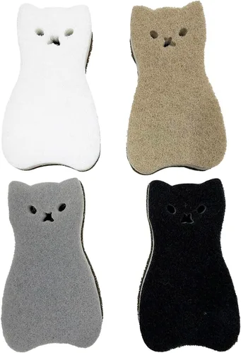 Vista 9 de Esponjas de cocina reutilizables, esponja de plato con forma de gato para lavar platos, esponjas antiarañazos para lavar platos, esponja