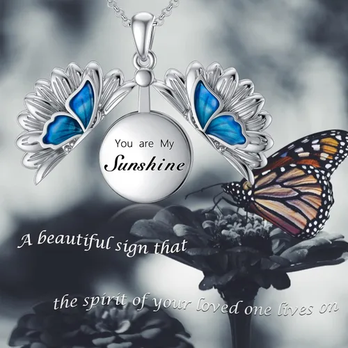 Vista 6 de SOULMEET Flower Cremation Jewelry for Ashes, SilverGold SunflowerButterfly Urn Necklace for Ashes, Cherish Memories Cremation Locket Jewelry