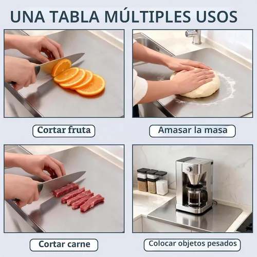 Vista 5 de Tabla de cortar de acero inoxidable 304 con labio, tabla de preparación de grado alimenticio 15.7x11.4