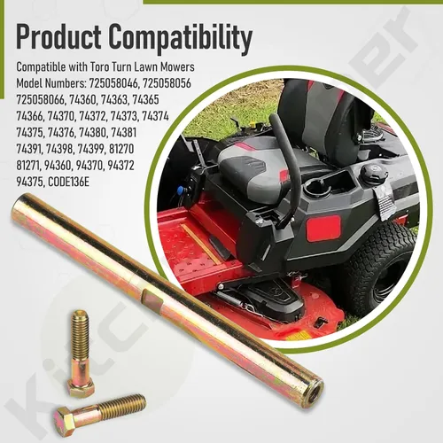 Vista 2 de KitchenKipper 110-6807 Eje transversal y pernos 324-8 compatibles con cortacésped Toro Zero Giro, compatible con los modelos 74360 74363 74365 74366