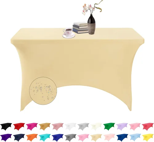 Vista 134 de Paquete de 2 fundas de mesa de elastano impermeables para mesas rectangulares, 6 pies, negras, elásticas, resistentes a manchas, para todas