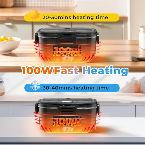 Vista 3 de Fiambrera eléctrica para adultos de 100 W, lonchera de calentamiento rápido para hombres y mujeres con recipientes dobles de acero inoxidable de 1.5