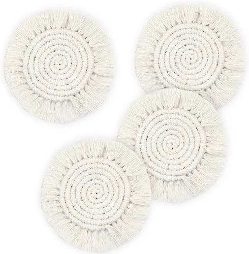 Vista 12 de Posavasos de automóvil boho de 3.8 pulgadas para portavasos, 2 posavasos para automóvil, posavasos absorbentes de macramé, bonito juego de posavasos
