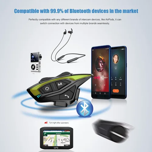 Vista 4 de Kit de intercomunicador Bluetooth para casco de motocicleta, casco de motocicleta con cancelación de ruido DSP/CVC, intercomunicador de casco de 8