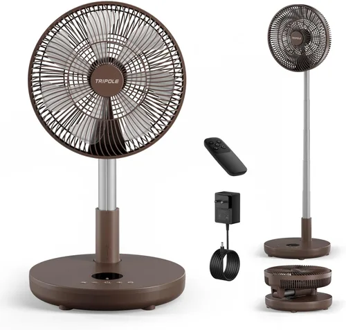 Vista 9 de TriPole Ventilador de Pedestal Plegable de 12" Portátil Recargable con Batería con Control Remoto, Configuración de Temporizador, Altura Ajustable