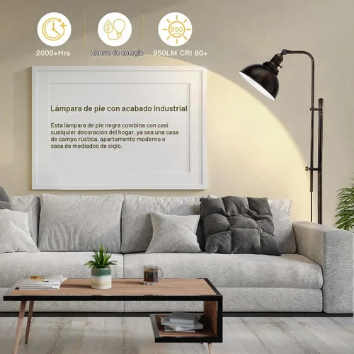 Vista 6 de PARTPHONER Lámpara de pie industrial ajustable, lámpara de lectura rústica de granja en acabado negro envejecido, lámpara de pie moderna