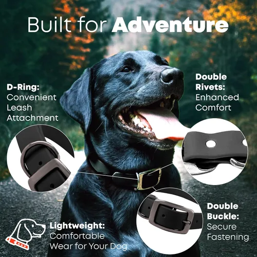 Vista 3 de Collar impermeable para perro con anillo central resistente Collar para perros pequeños, medianos, grandes o XL, Negro
