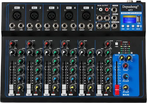 Vista 8 de Depusheng HT4 Bluetooth compatible con Bluetooth - Consola digital profesional para DJ con mezclador USB de 4 canales, tableros de mezcla