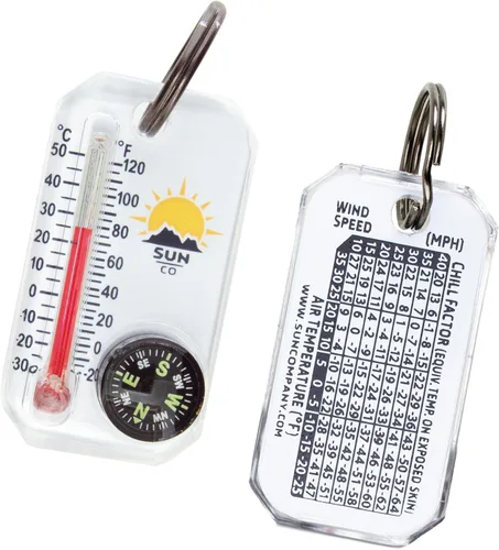 Vista 5 de Sun Company Therm-o-Compass Brújula multifuncional con cremallera y termómetro con tabla de enfriamiento de viento Ideal para camping
