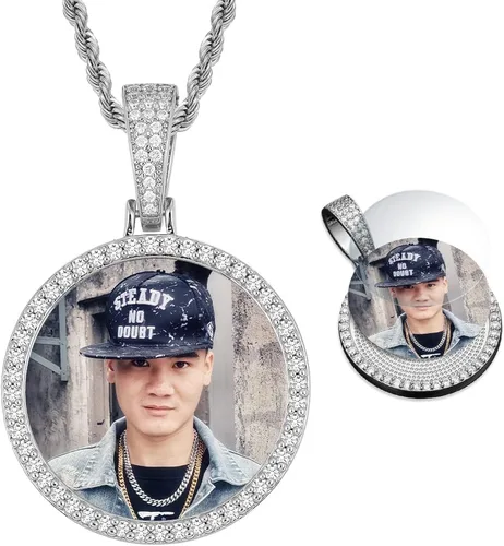 Vista 9 de YIMERAIRE Picture Necklace Personalized Photo Blank Pendants Charms Necklace Custom Picture Necklaces Round/Heart/Angel Wings Rhinestone Bezel