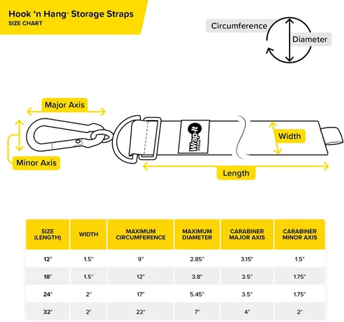 Vista 8 de Correa de almacenamiento Wrap-It con gancho y enganche - Paquete surtido de 3 piezas en negro - Soporte resistente para cables de extensión