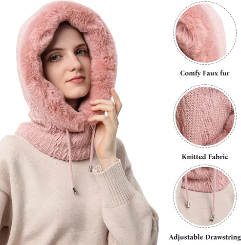 Vista 66 de HUAMULAN Gorro de invierno de una pieza para mujer, pasamontañas de forro polar, pasamontañas, máscara facial, bufanda, orejeras, esquí, nieve
