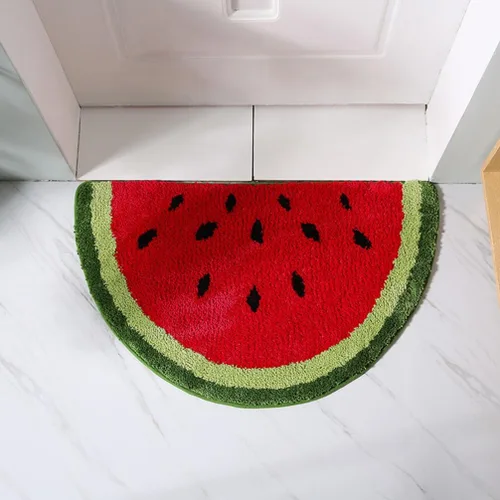 Vista 4 de VOSAREA Alfombra en forma de fruta, alfombra semicircular para puerta, alfombra de baño de felpa antideslizante, absorbente, alfombra gruesa