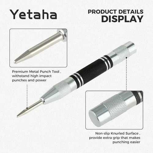 Vista 3 de Yetaha - Paquete de 3 perforadores centrales automáticos, de acero resistente de 5 pulgadas, con resorte central con herramienta de perforación