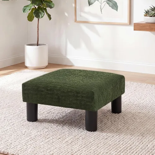 Vista 14 de Joveco Taburete pequeño otomano, reposapiés cuadrado tapizado de tela para sofá, debajo del escritorio, oficina, sala de estar, azul floral