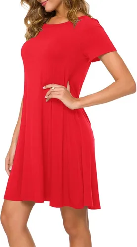 Vista 2 de POPYOUNG 2023 Women's Summer Short Sleeve Casual Dresses Crew Neck Beach Cover up
