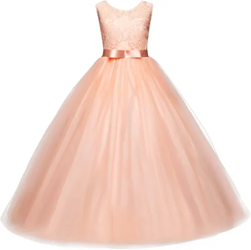 Vista 17 de Vestido Yaphyee largo, de princesa, con flores, formal, para boda, dama de honor, para fiesta, para niña