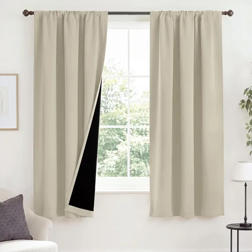 Vista 74 de NICETOWN Biscotti Beige 100% Cortinas opacas de 45" de largo para cocina, bolsillo con varilla para sótano completamente opaco, cortinas térmicas