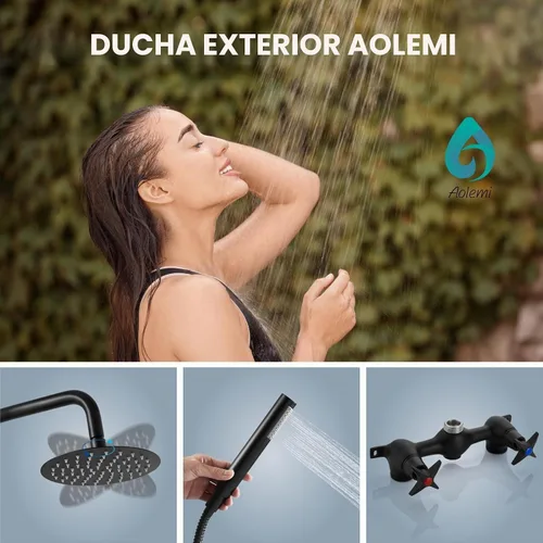 Vista 2 de Aolemi Kit de ducha al aire libre con cabezal de 8 pulgadas con mano, negro