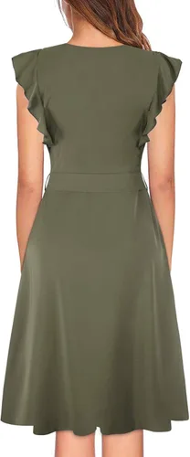 Vista 3 de MITILLY Vestido bohemio sin mangas, cuello en V, diseño de lunares, de longitud media