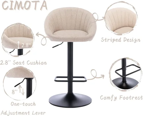 Vista 3 de CIMOTA Juego de 2 taburetes de bar ajustables giratorios modernos, sillas de bar con respaldo para comedor, isla de cocina, bar en casa, altura