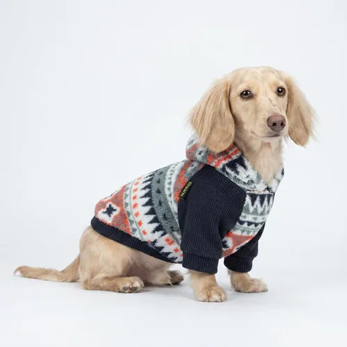 Vista 3 de Fitwarm Geometric Stripe Fleece Dog Hoodie, Fuzzy Winter Clothes for Small Dogs Boy Girl, Cozy Pet Sweatshirt, Orange, Grey, Black, XS