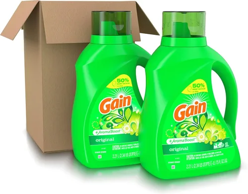 Vista 2 de Gain + Aroma Boost - Detergente líquido para ropa, aroma original, compatible con lavadoras de alta eficiencia, 96 cargas en total, 75 onzas
