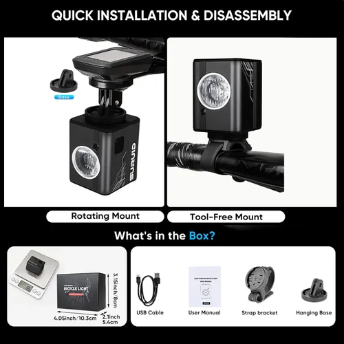 Vista 2 de Suruid 2500LM Super Bright Bike Lights for Night Riding, IPX6 Waterproof Bike Headlight with Auto Motion Sensor, 6Mode Bicycle Light, Tool-Free Bike