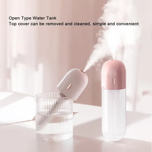 Vista 3 de Asixxsix Mini humidificador portátil, 3.4 fl oz de niebla fría, recargable por USB, humidificador personal de viaje para oficina, dormitorio, Rosa