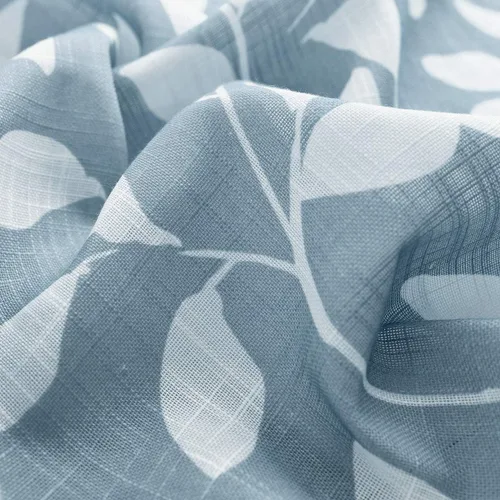 Vista 4 de Treatmentex Cortinas azules de cocina de 24 pulgadas con estampado de hojas blancas cortas para ventanas pequeñas, 2 paneles