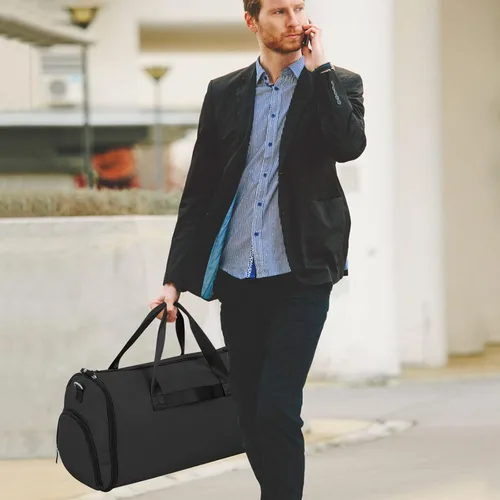 Vista 9 de Goplus Bolsa de mano para ropa, bolsa de viaje impermeable con compartimento para zapatos, correa de hombro desmontable, maleta 2 en 1, bolsa
