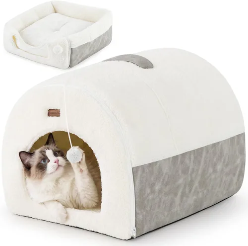 Vista 8 de ZOMISIA - Cama para gatos 2 en 1 para gatos de interior, cama cerrada