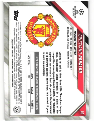 Vista 2 de CRISTIANO RONALDO 2021-22 Topps Chrome UEFA Champions League Soccer #10 Carta Manchester United Portugal