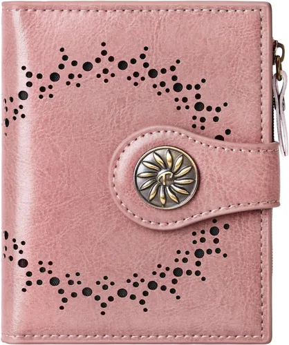Vista 13 de Tipmile Billeteras pequeñas de cuero para mujer, con 2 ventanas de identificación, con bloqueo RFID, tarjetero con cremallera y bolsillo