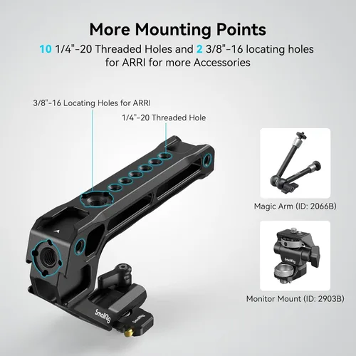 Vista 8 de SmallRig Mango superior ligero NATO, agarre NATO de liberación rápida con riel NATO para jaula de cámara DSLR, mango superior universal con 5