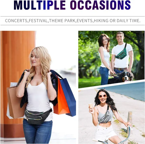 Vista 7 de JECIMER Riñonera para mujeres y hombres, Riñonera de moda para niñas, adolescentes y niños con 5 bolsas, cinturón negro, paquete de cintura, bolsa
