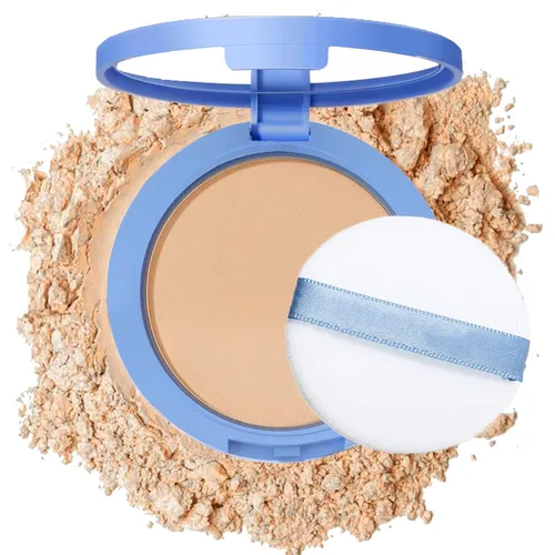 Vista 10 de Polvo Compacto Facial Control de Grasa, Maquillaje Polvo Fijador Mate Suave Impecable, Polvo de Acabado Impermeable de Larga Duración, Cosméticos