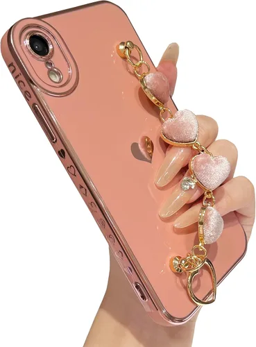 Vista 10 de Caseative - Carcasa para iPhone XR, color negro Pulsera de cadena con correa de corazón de amor chapado lindo